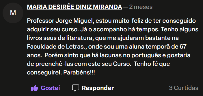Mensagem do canal do Professor Jorge Miguel — 8