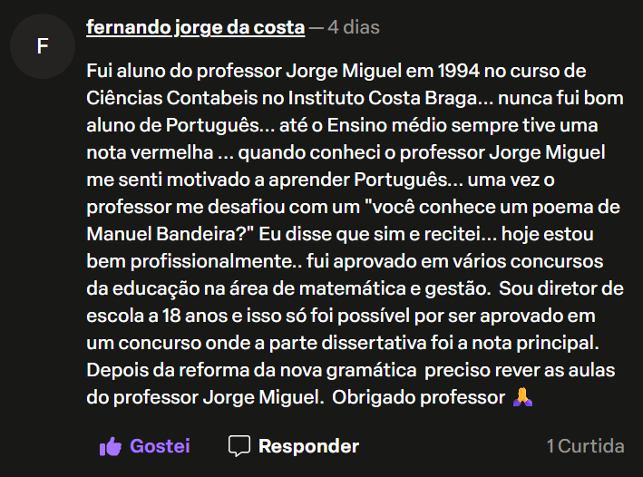 Mensagem do canal do Professor Jorge Miguel — 2