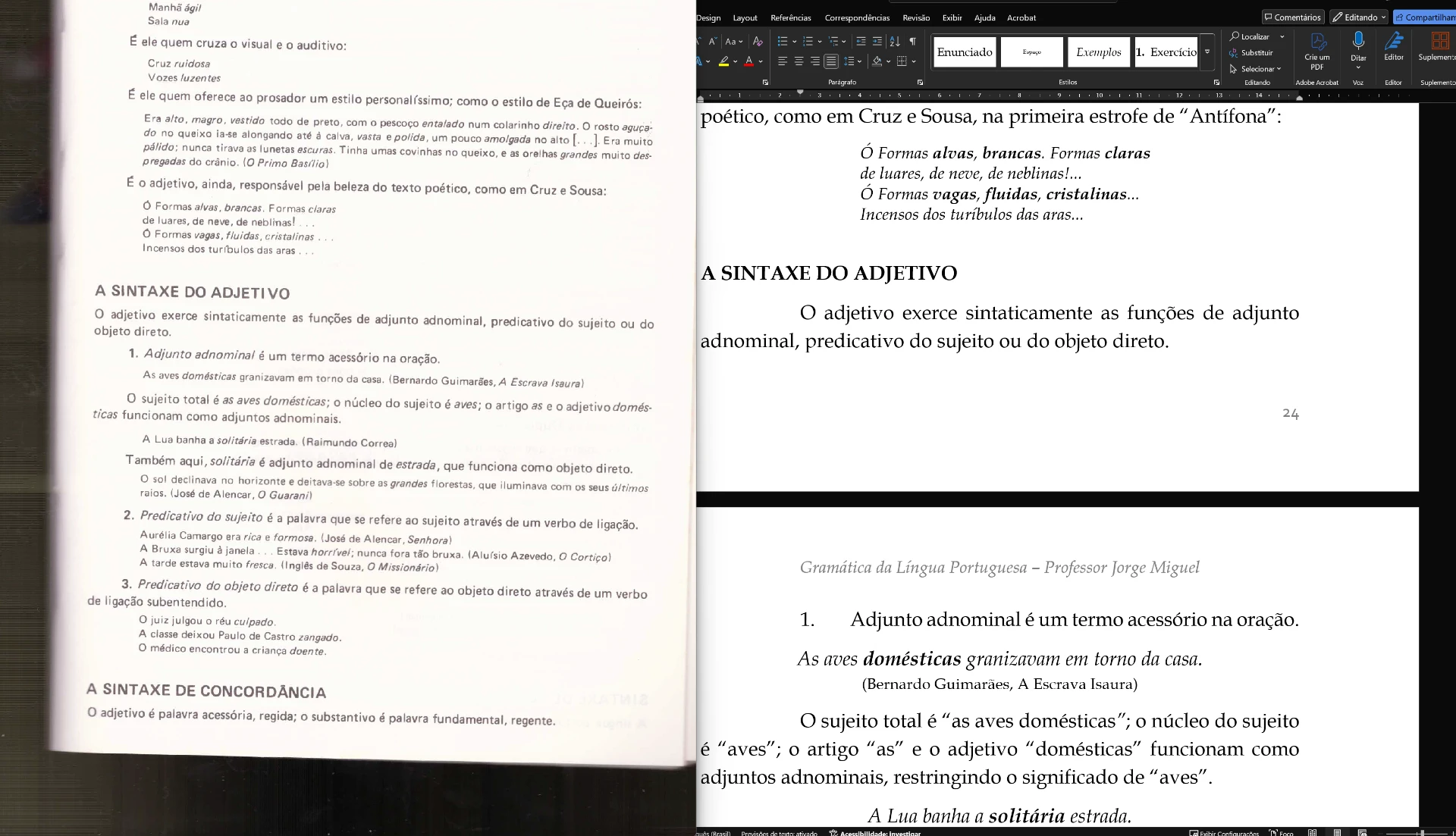 Páginas internas do livro digital mostrando a diagramação da Gramática da Língua Portuguesa