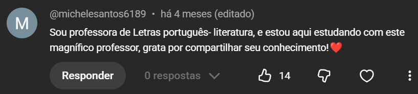 Comentário de aluno no canal do Professor Jorge Miguel — 2